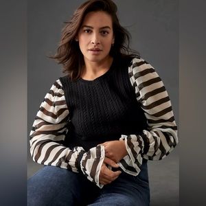 Anthropologie (Maeve) Contrast Sleeve Sweater - black and white - NWT - 3x